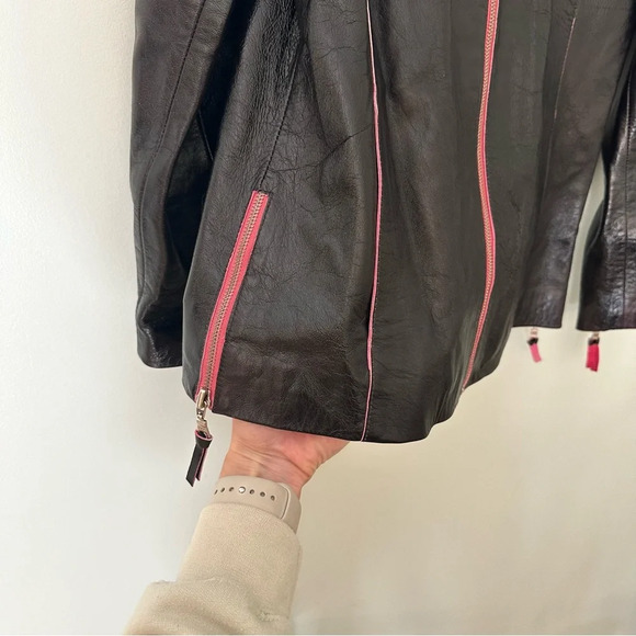 Lucien Piccard Real Genuine Leather Jacket Black Pink Vintage Size Small - Picture 4 of 15